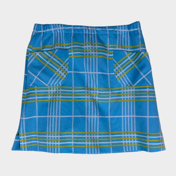Haymaker Vintage Polyester Short Skirt Size 14 Blue Yellow Check - Picture 1 of 6